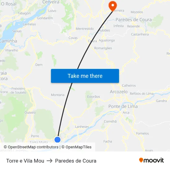Torre e Vila Mou to Paredes de Coura map