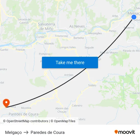 Melgaço to Paredes de Coura map