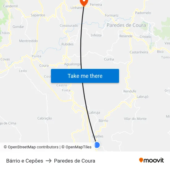 Bárrio e Cepões to Paredes de Coura map