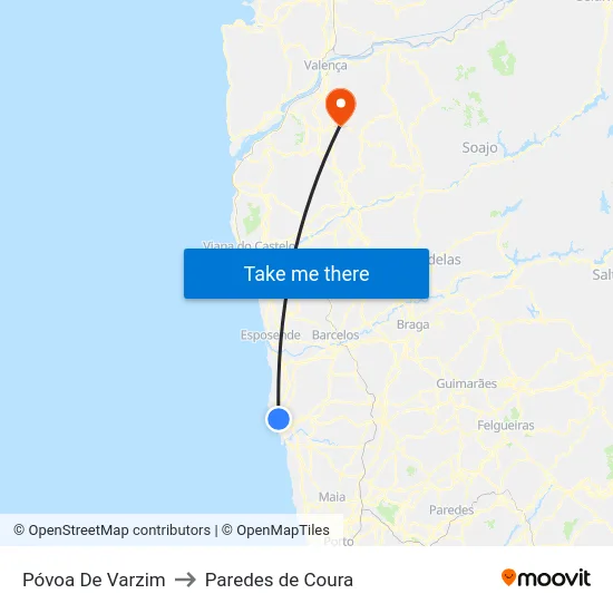 Póvoa De Varzim to Paredes de Coura map