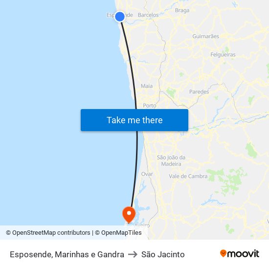 Esposende, Marinhas e Gandra to São Jacinto map