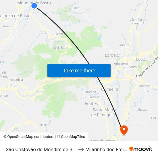 São Cristóvão de Mondim de Basto to Vilarinho dos Freires map