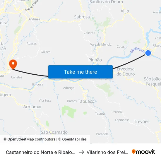 Castanheiro do Norte e Ribalonga to Vilarinho dos Freires map