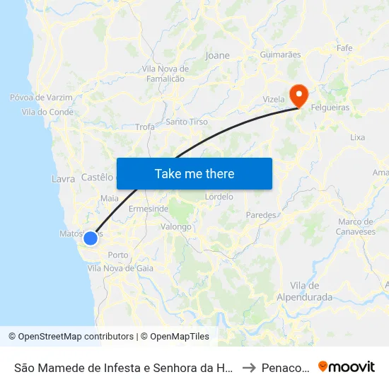 São Mamede de Infesta e Senhora da Hora to Penacova map