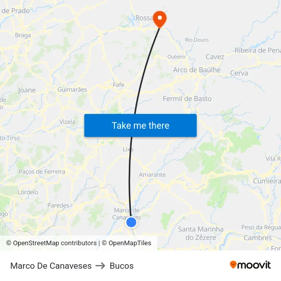 Marco De Canaveses to Bucos map