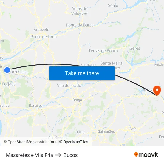 Mazarefes e Vila Fria to Bucos map
