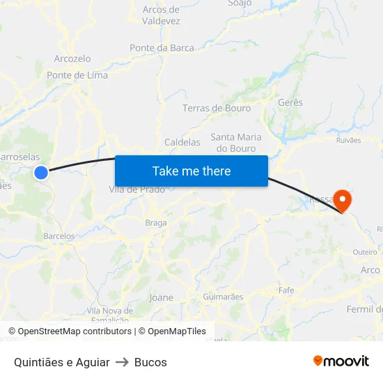 Quintiães e Aguiar to Bucos map