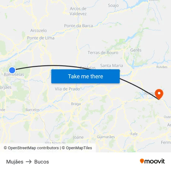 Mujães to Bucos map