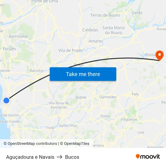 Aguçadoura e Navais to Bucos map