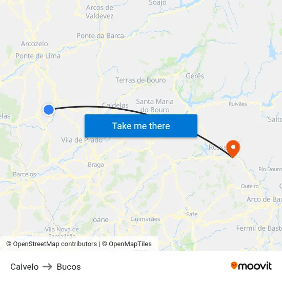 Calvelo to Bucos map