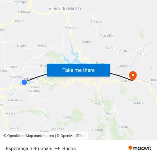 Esperança e Brunhais to Bucos map