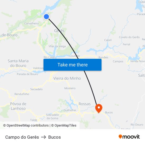 Campo do Gerês to Bucos map