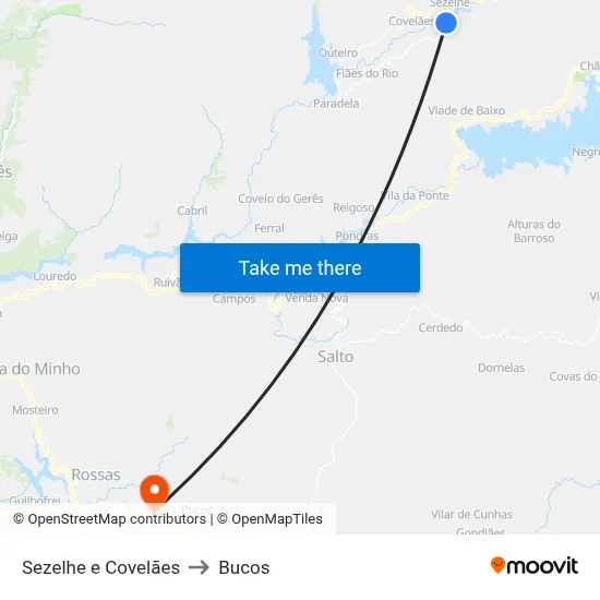 Sezelhe e Covelães to Bucos map