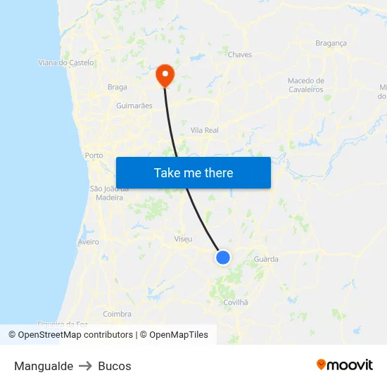 Mangualde to Bucos map