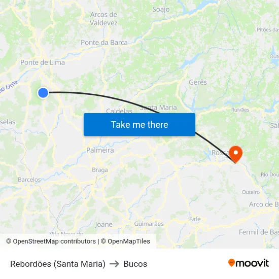 Rebordões (Santa Maria) to Bucos map