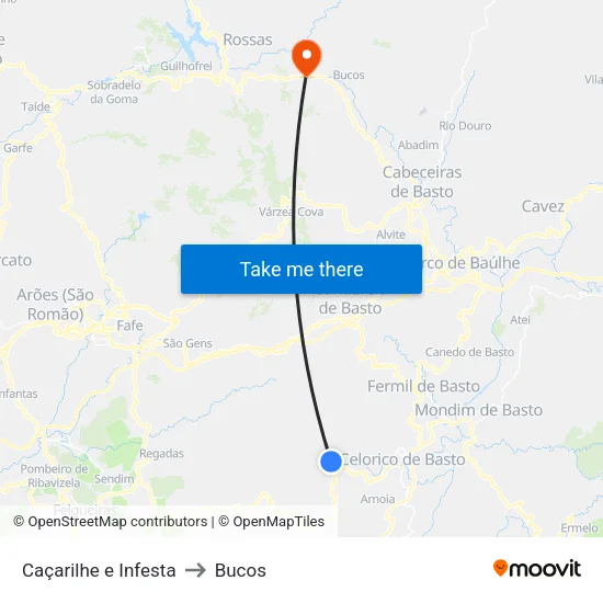 Caçarilhe e Infesta to Bucos map