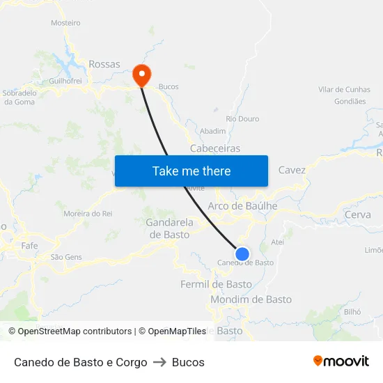 Canedo de Basto e Corgo to Bucos map
