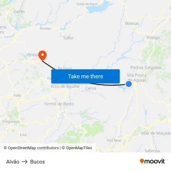 Alvão to Bucos map