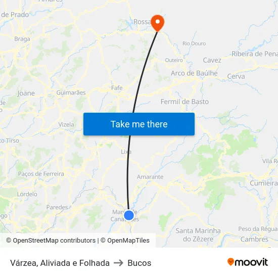 Várzea, Aliviada e Folhada to Bucos map