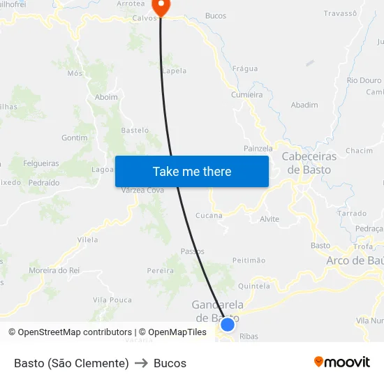 Basto (São Clemente) to Bucos map