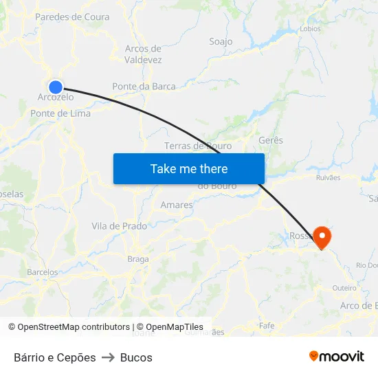 Bárrio e Cepões to Bucos map