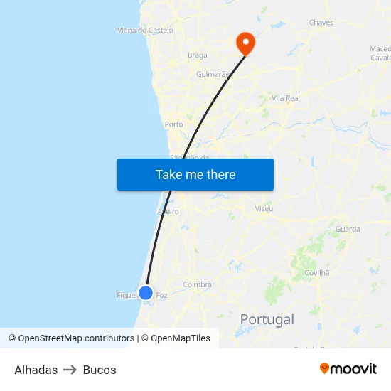 Alhadas to Bucos map