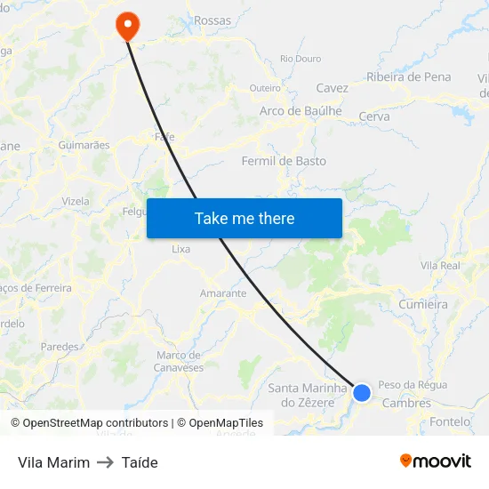 Vila Marim to Taíde map