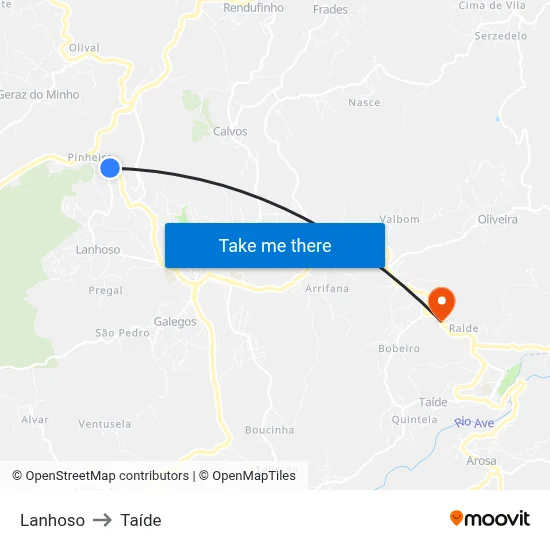 Lanhoso to Taíde map
