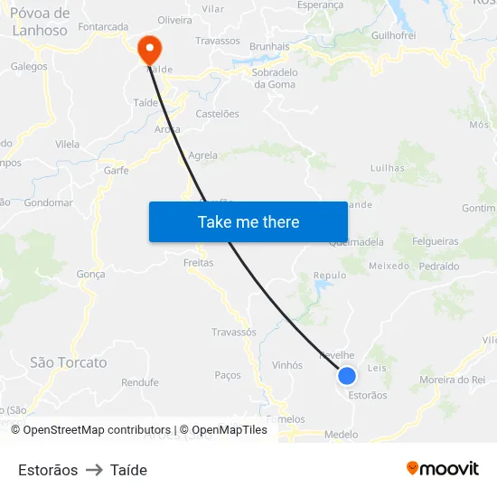 Estorãos to Taíde map