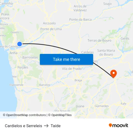 Cardielos e Serreleis to Taíde map