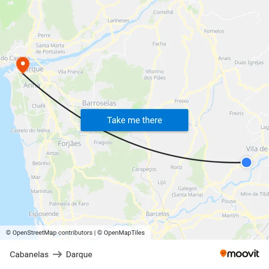 Cabanelas to Darque map