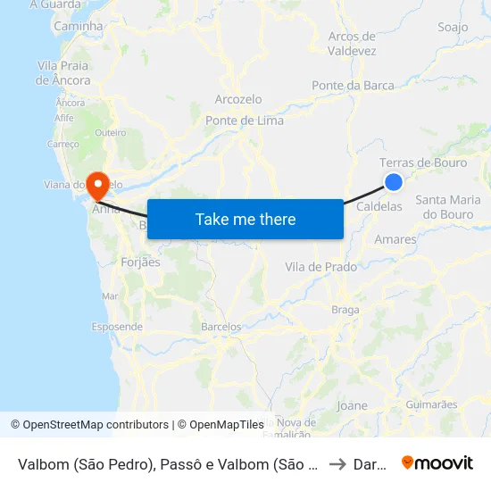 Valbom (São Pedro), Passô e Valbom (São Martinho) to Darque map