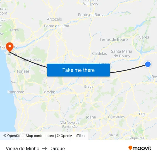 Vieira do Minho to Darque map