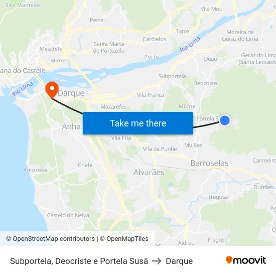 Subportela, Deocriste e Portela Susã to Darque map
