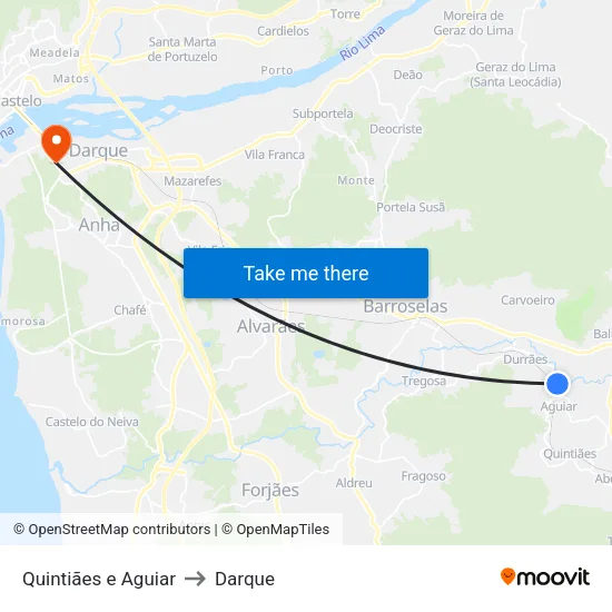 Quintiães e Aguiar to Darque map
