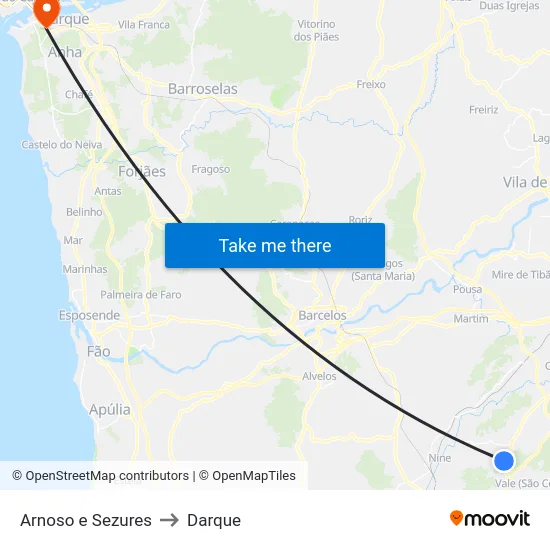 Arnoso e Sezures to Darque map