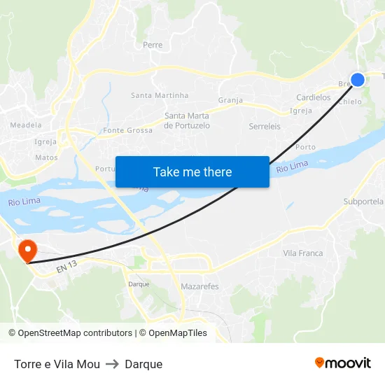 Torre e Vila Mou to Darque map