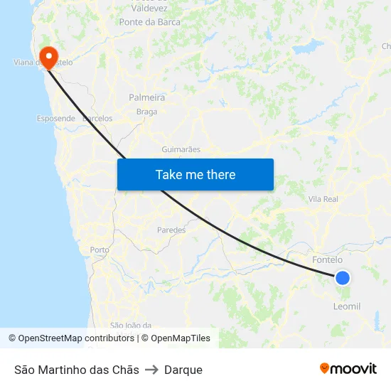 São Martinho das Chãs to Darque map