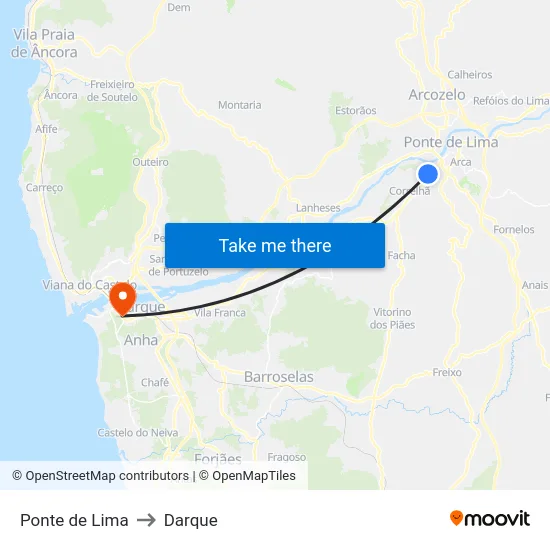 Ponte de Lima to Darque map