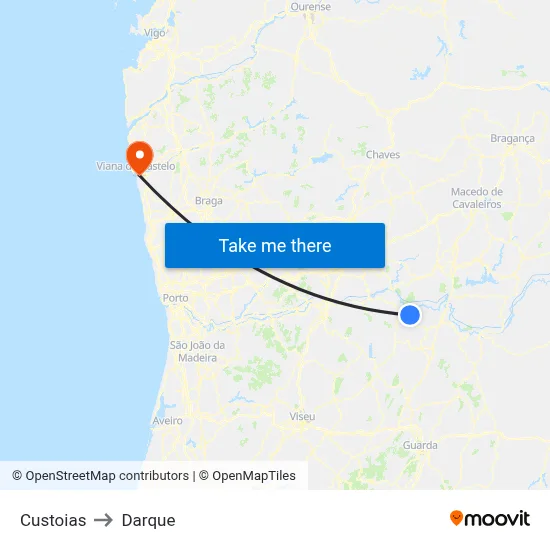 Custoias to Darque map