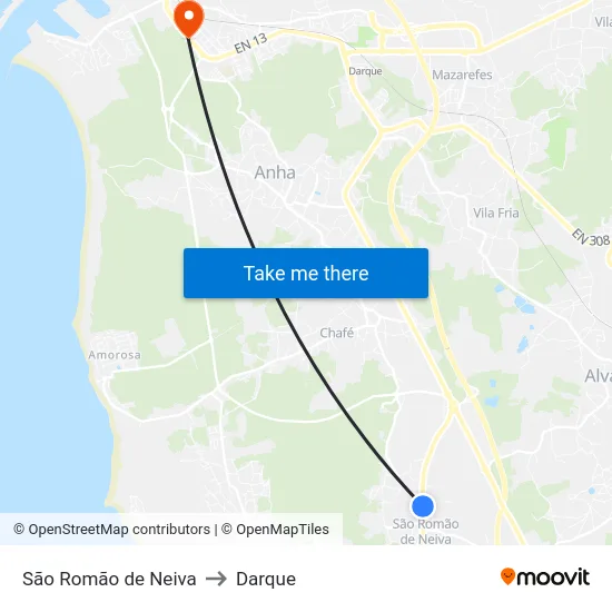 São Romão de Neiva to Darque map