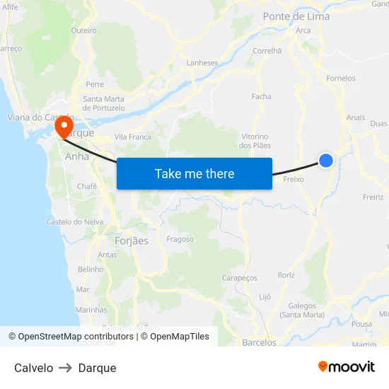 Calvelo to Darque map