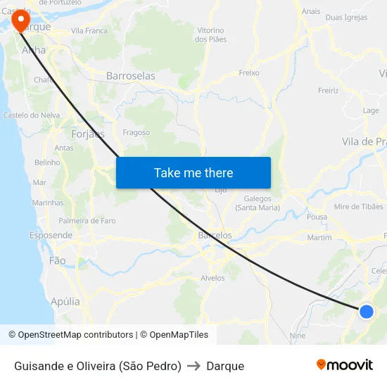 Guisande e Oliveira (São Pedro) to Darque map