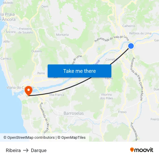 Ribeira to Darque map