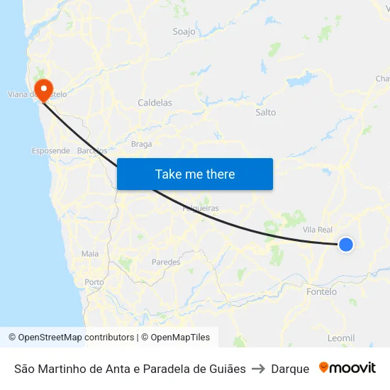 São Martinho de Anta e Paradela de Guiães to Darque map