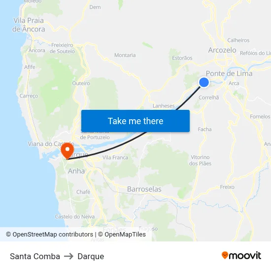 Santa Comba to Darque map