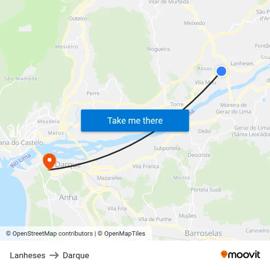 Lanheses to Darque map