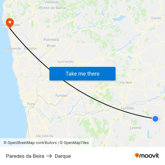 Paredes da Beira to Darque map