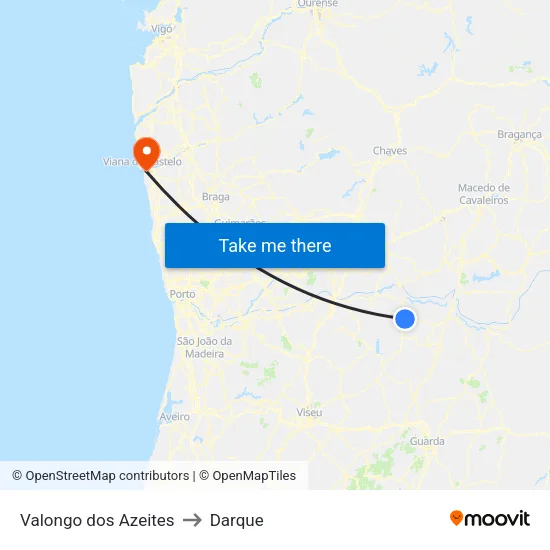 Valongo dos Azeites to Darque map