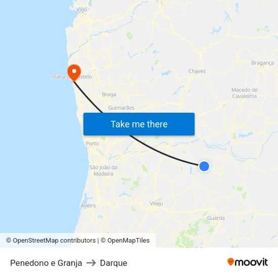 Penedono e Granja to Darque map
